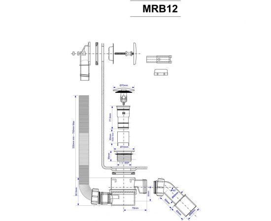 Слив-перелив McAlpine L700 х 34 мм, металлической, 70 мм, сливной, прочистка сифона сверху, MRB12 – изображение 5