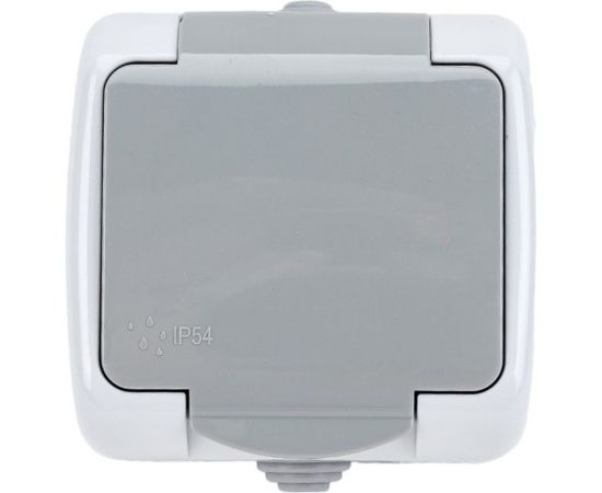 Одноместная розетка EKF Мурманск 16А с заземлением с крышкой IP54 серый с защитными шторками 4396349 