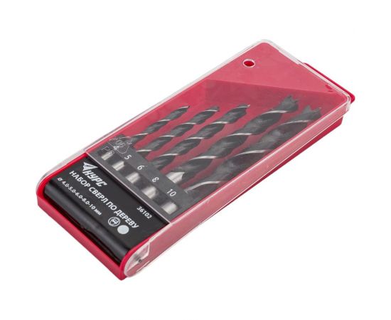 Набор сверл Курс по дереву 4-5-6-8-10 мм в пластиковом боксе 5 шт. 36102 