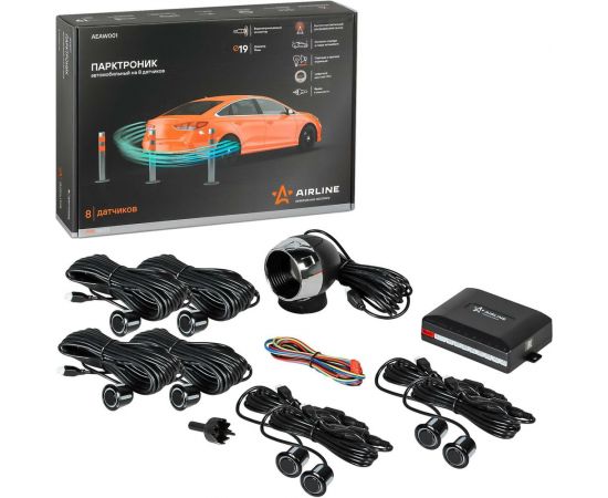 Парктроник на 8 датчиков Airline PRO черные, LED дисплей AEAW001 