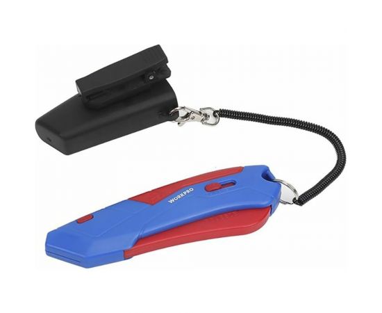 Безопасный нож WORKPRO в чехле, трапециевидные лезвия WP213010 