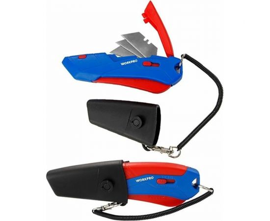 Безопасный нож WORKPRO в чехле, трапециевидные лезвия WP213010 – изображение 2