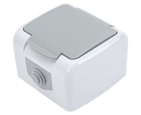 Одноместная розетка EKF Мурманск 16А с заземлением с крышкой IP54 серый с защитными шторками 4396349 – изображение 2