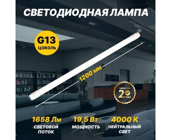 Светодиодная лампа REXANT матовая трубка Т8 19,5Вт 1658Лм g13 1200мм 4000k нейтральный свет 604-4055 – изображение 2