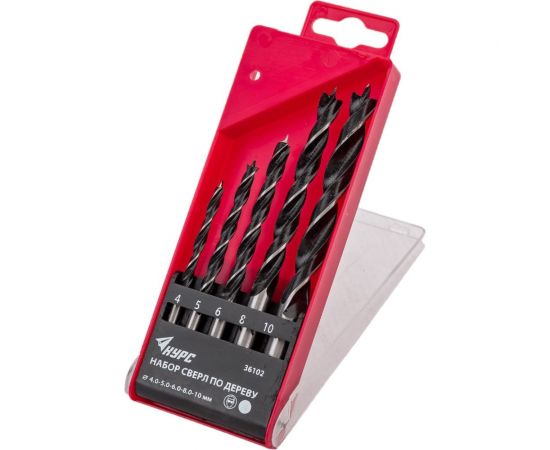 Набор сверл Курс по дереву 4-5-6-8-10 мм в пластиковом боксе 5 шт. 36102 – изображение 2
