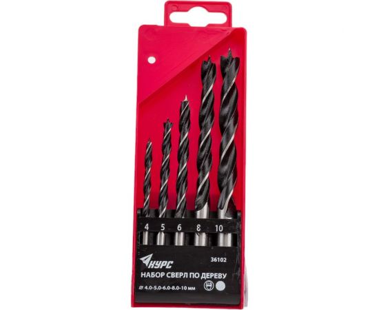 Набор сверл Курс по дереву 4-5-6-8-10 мм в пластиковом боксе 5 шт. 36102 – изображение 3