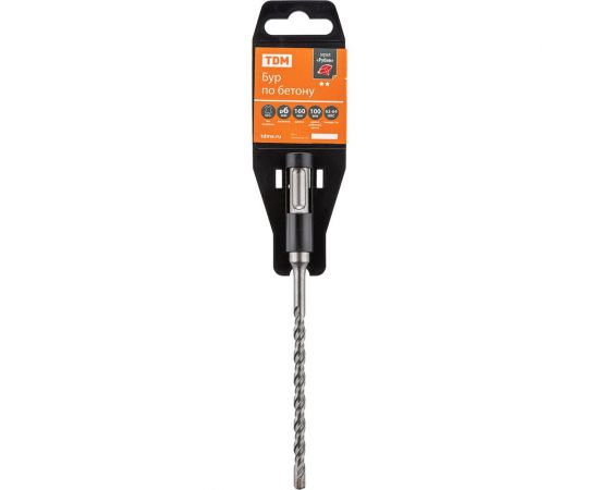 Бур по бетону Рубин 6x160x100 мм, SDS-Plus, 4 резца, пластиковый держатель, 1 шт TDM SQ1094-0202 – изображение 3