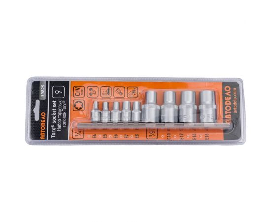 Набор головок TORX E4-E16 DR1/4""+1/2"", 9 шт. на планке АвтоDело 39829 10696 – изображение 3