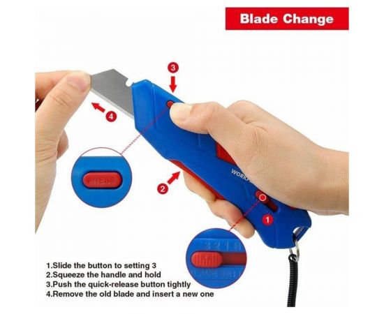 Безопасный нож WORKPRO в чехле, трапециевидные лезвия WP213010 – изображение 4