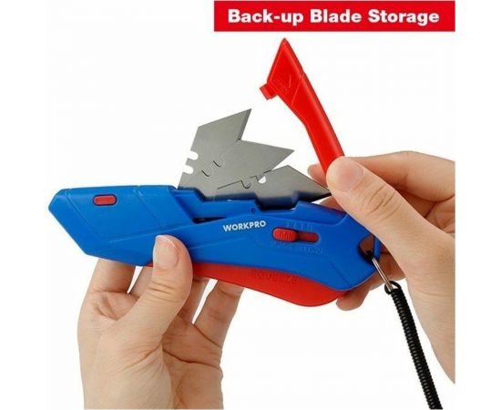 Безопасный нож WORKPRO в чехле, трапециевидные лезвия WP213010 – изображение 5
