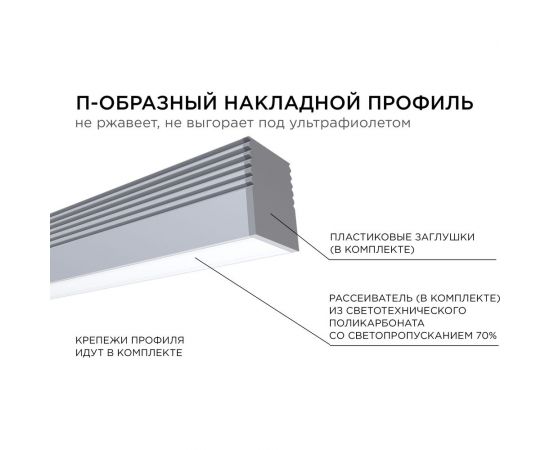 Алюминиевый профиль для Led ленты Apeyron накладной, 7,8x9мм, 2м, лента до 5мм, комплект 08-38 – изображение 7
