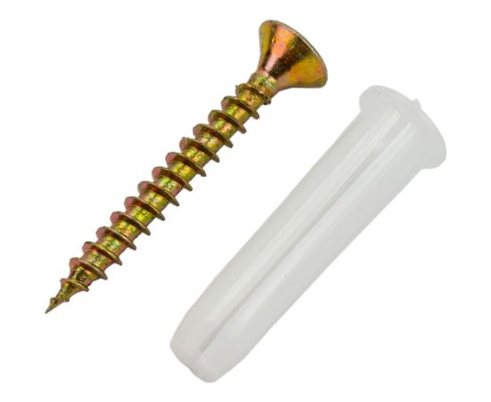 Набор для крепления ВИРТУОЗ дюбель 8х35, шуруп 5х40 потайная головка, желтый цинк, 18 шт. 00422 