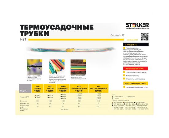 Набор термоусадочных трубок STEKKER HST-210-100TR, длина 100 см., коэф. усадки 2:1, (50шт в упаковке), 49009 – изображение 2