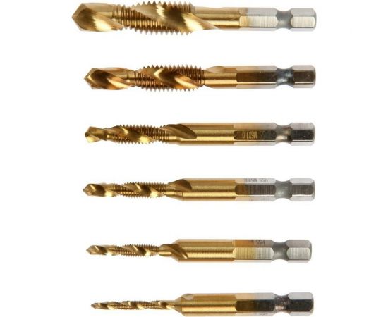Набор сверл-метчиков ТУНДРА, TiN, шестигранный хвостовик, М3-М10, 65-72 мм, 6 шт. 7139567 – изображение 2