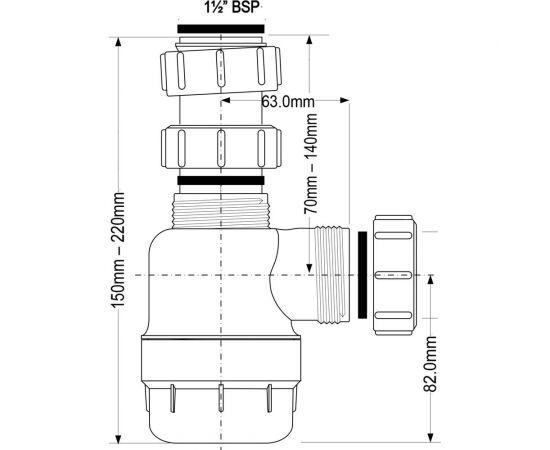 Бутылочный сифон McAlpine 1 1/2""х40 мм, без выпуска, выход компрессионный D=40 мм MRSK2-NW – изображение 3