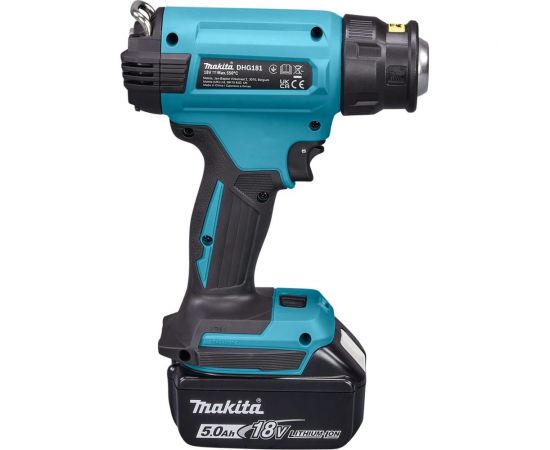 Аккумуляторный тепловой пистолет-фен Makita LXT 18В, 550 град, 2 скорости,6 режимов, насадки DHG181ZK – изображение 4