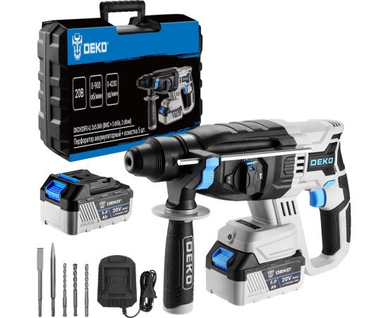 Аккумуляторный перфоратор DEKO DKCH20FU-Li в кейсе + оснастка 5 шт., 20 В, 2x5.0Ач 063-4419 