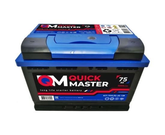Аккумуляторная батарея Quick Master SP 6СТ-75 (R)-(0) 560А, 277x175x190 4657771813245 – изображение 2