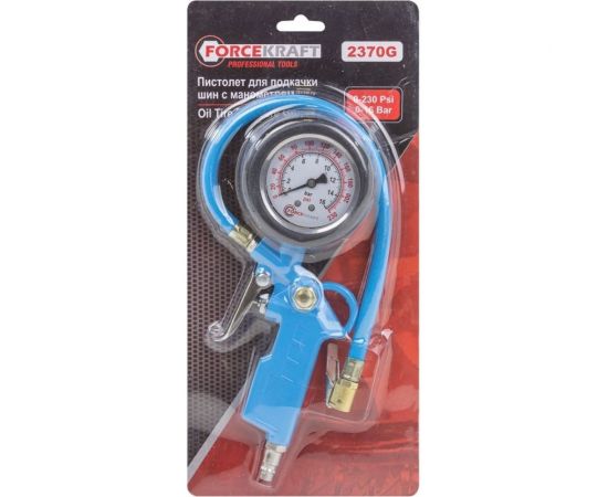 Пистолет для подкачки шин Forcekraft с аналоговым манометром и шлангом (0-16bar, манометр заполнен глицерином), в блистере fk-2370g 54664 – изображение 2