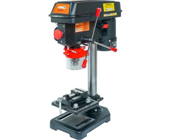 Вертикальный сверлильный станок Спец ССВ-350 220 В,400 Вт, 1.5-13 мм, патрон, 5 скоростей, 600-2600 об/мин, 160х160 мм стол, макс h заг.250 мм, тиски в комплекте, сверло ступенчатое СПЕЦ-3239/370101 – изображение 5