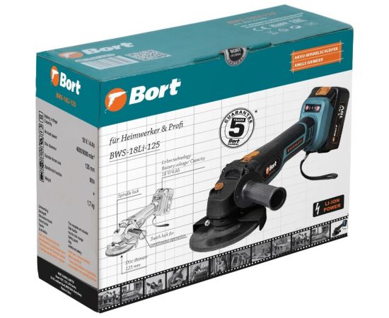 Шлифовальная угловая аккумуляторная машина BORT BWS-18Li-125 93722340 – изображение 9