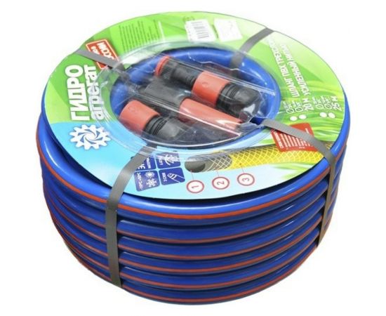 Поливочный шланг РемоКолор Сапфир ПВХ армированный, 3-х слойный, синий, фитинг, 1.85 мм, 3/4"", 20 м 66-3-320 