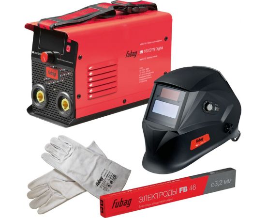 Сварочный инвертор FUBAG с цифровым управлением и синергетикой IN 160 syn digital (200а) + набор из 3 предметов: маска+краги сварщика+электроды 41392_vset 