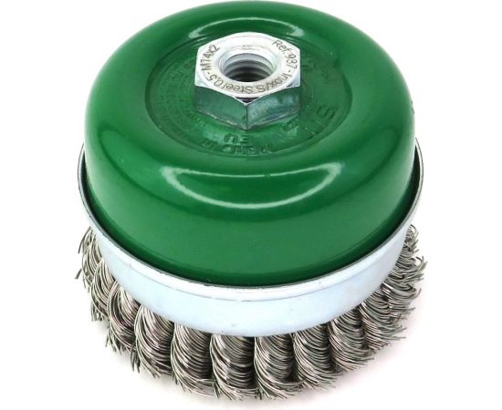 Щетка чашечная усиленная жгутовая 95 мм, М14, с кольцом для ушм, проволока нерж. сталь 0.5 мм SIT 0937 