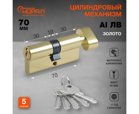 Цилиндровый механизм НОРА-М STD AL ЛВ-70 35-35 золото 15413 – изображение 2