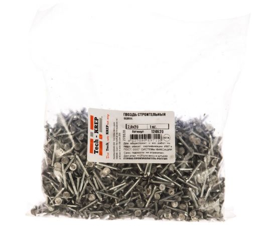 Строительный оцинкованный гвоздь 2.0х20, 1кг - пакет Tech-Krep 124620 – изображение 2