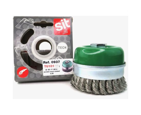 Щетка чашечная усиленная жгутовая 95 мм, М14, с кольцом для ушм, проволока нерж. сталь 0.5 мм SIT 0937 – изображение 4