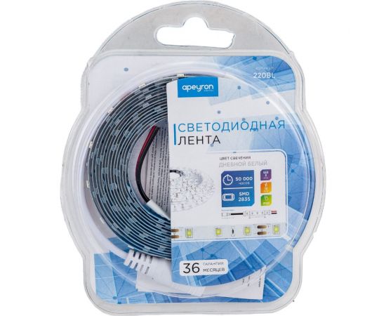 Светодиодная лента Apeyron 12В, 9,6Вт/м, smd2835, 60д/м,IP20, 900Лм, подложка 10мм, 3м, 4000К 220BL – изображение 10