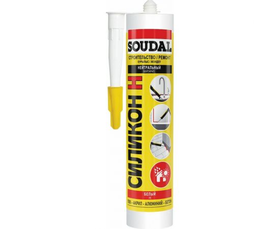 Нейтральный силиконовый герметик Soudal белый, 280 мл 158940 
