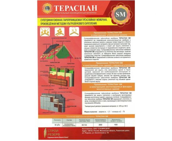 Супердиффузионная, паропроницаемая трехслойная мембрана ТЕРАСПАН SM 70 кв. м 4660077150518 – изображение 3