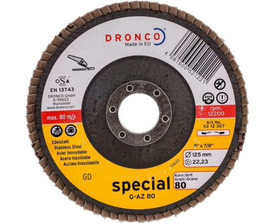 Диск абразивный лепестковый торцевой G-AZ K80 (125х22.23 мм) DRONCO 5212307 