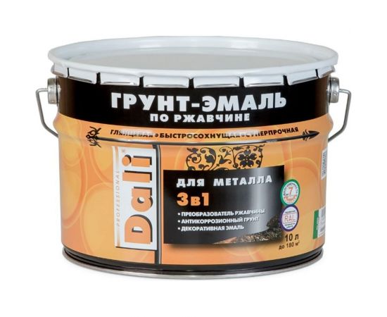Грунт-эмаль по ржавчине 3 В 1 DALI Красная RAL 3001 10 л 1 41764 
