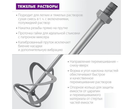 Насадка-миксер ЗУБР Профессионал 120 мм, М14, для тяжелых растворов МНТ-П120 – изображение 3