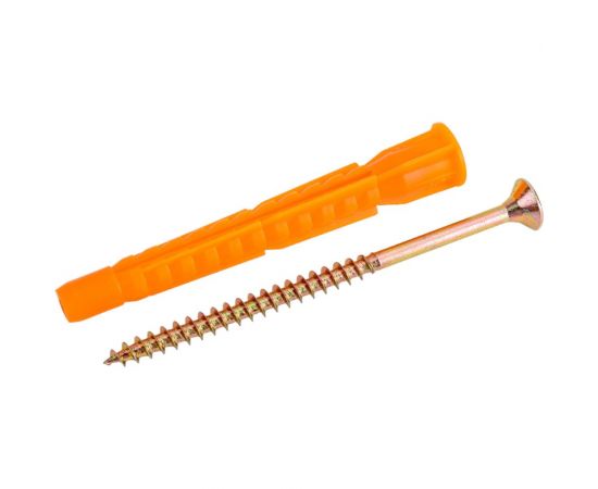 Набор для крепления ВИРТУОЗ дюбель 8х72Б U, шуруп 5х80 потайная головка, желтый цинк, 10 шт. 19312 