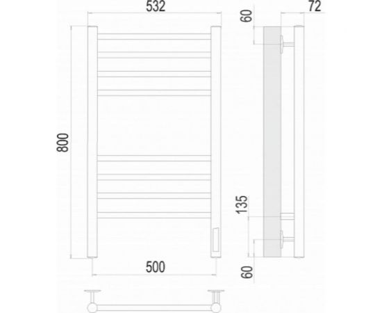 Полотенцесушитель Terminus КС Аврора П8 500x800 электро КС 9003 матовый 4670078527486 – изображение 3
