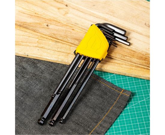 Набор сверхдлинных шестигранных ключей с шаром DELI dl232309h материал Cr-V, 1,5, 2, 2,5, 3, 4, 5, 6, 8, 10 мм, пластиковый держатель, 9 шт. 104514 – изображение 3