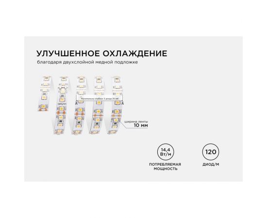 Светодиодная лента APEYRON 12В, 14,4Вт/м, smd2835, 5м, теплый белый 51 – изображение 5