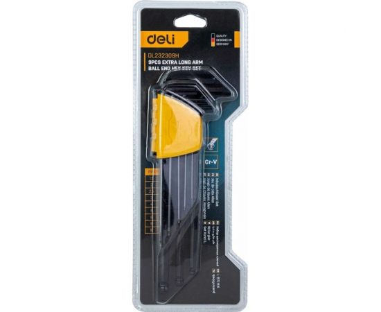 Набор сверхдлинных шестигранных ключей с шаром DELI dl232309h материал Cr-V, 1,5, 2, 2,5, 3, 4, 5, 6, 8, 10 мм, пластиковый держатель, 9 шт. 104514 – изображение 6