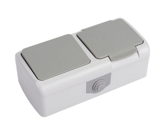 Блок: розетка 1-м 16А с заземлением, с крышкой + 1-кл выключатель EKF Мурманск, IP54, серый SQ EFRV16-050-30-540 – изображение 11