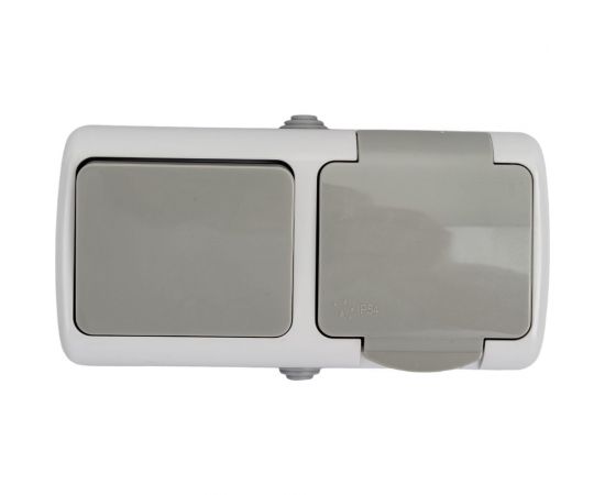 Блок: розетка 1-м 16А с заземлением, с крышкой + 1-кл выключатель EKF Мурманск, IP54, серый SQ EFRV16-050-30-540 – изображение 13