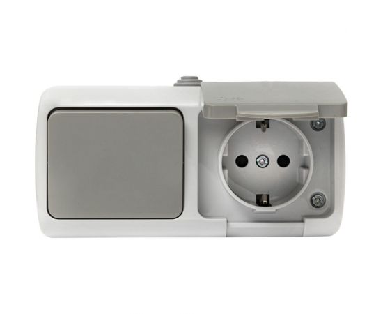 Блок: розетка 1-м 16А с заземлением, с крышкой + 1-кл выключатель EKF Мурманск, IP54, серый SQ EFRV16-050-30-540 – изображение 2