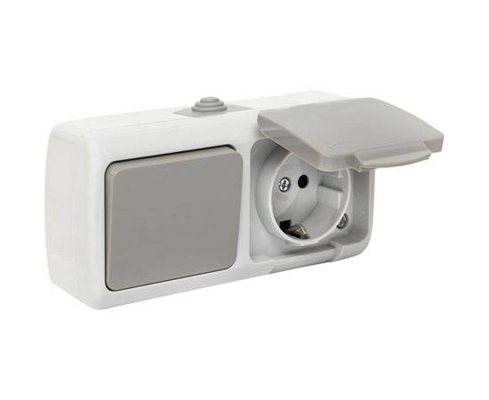 Блок: розетка 1-м 16А с заземлением, с крышкой + 1-кл выключатель EKF Мурманск, IP54, серый SQ EFRV16-050-30-540 – изображение 3