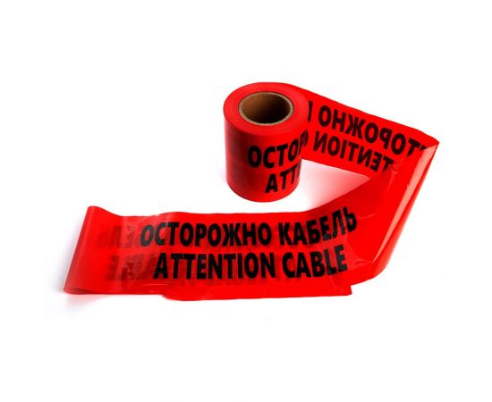 Сигнальная лента STEKKER Осторожно кабель, 150 мм, 100 м, 90 mic, красный INTP10-150-100, 39916 