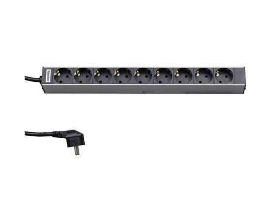 Блок розеток Hyperline SHT19-9SH-2.5EU для 19"" шкафов, горизонтальный, 9 розеток Schuko (16A) 26449 