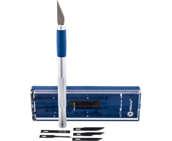 Нож для художественных работ, перовые лезвия 6шт, металлический корпус, кейс КОБАЛЬТ 245-060 – изображение 2