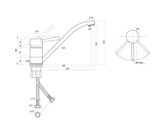 Смеситель для мойки СЛАВЕН с длинным изливом 250 мм, одноручный СЛ-ОД-Д21 – изображение 2